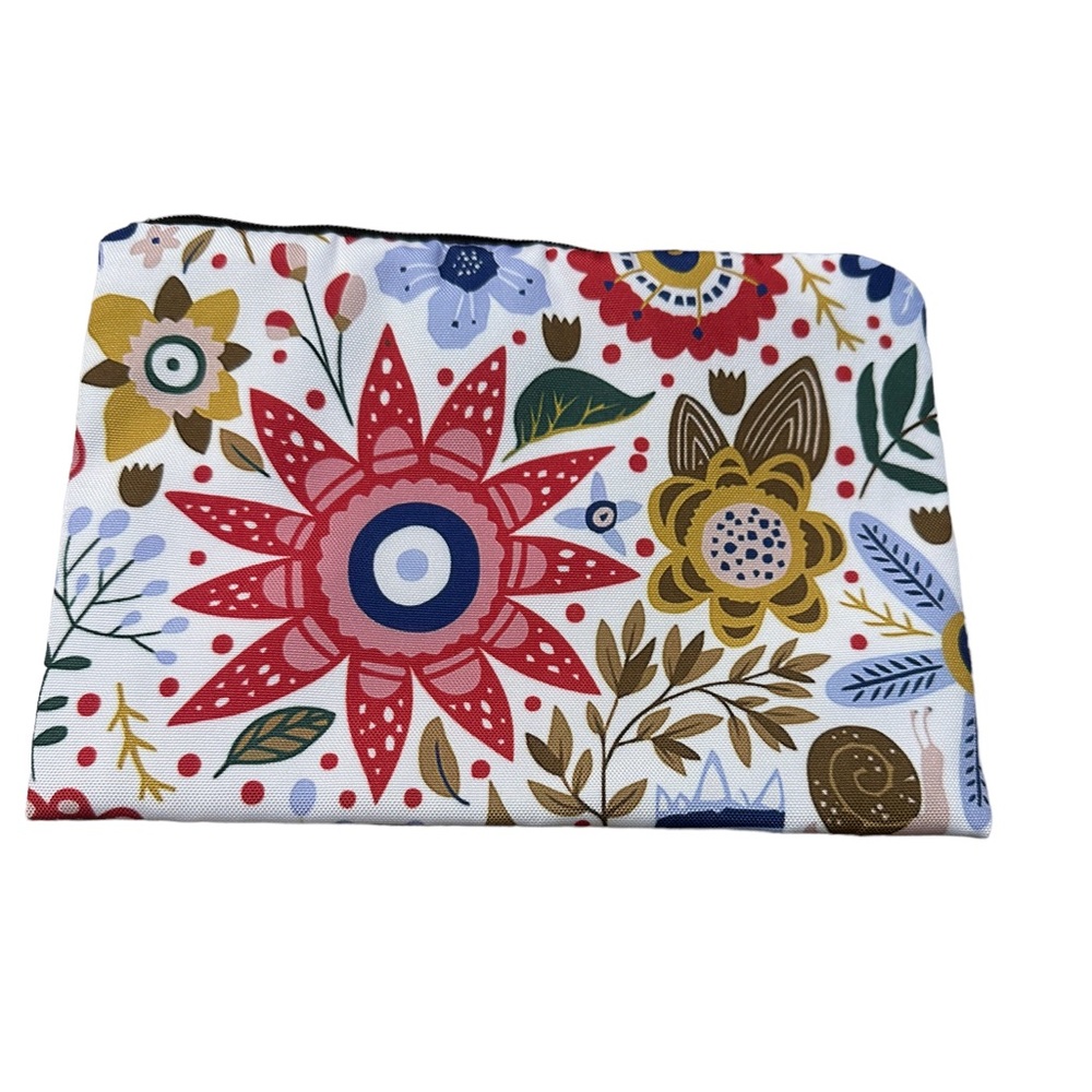 Colorful Boho Floral Print Zip Close Cosmetic Bag